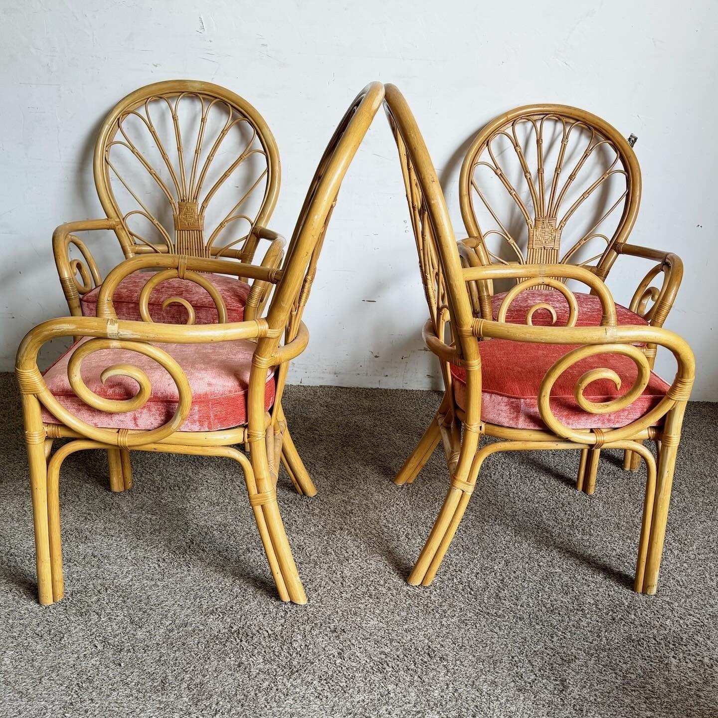 Boho Chic Wicker-Rattan-Sessel mit Ballonrückenlehne und Wirbel-Sesseln - 4er-Set im Angebot 3