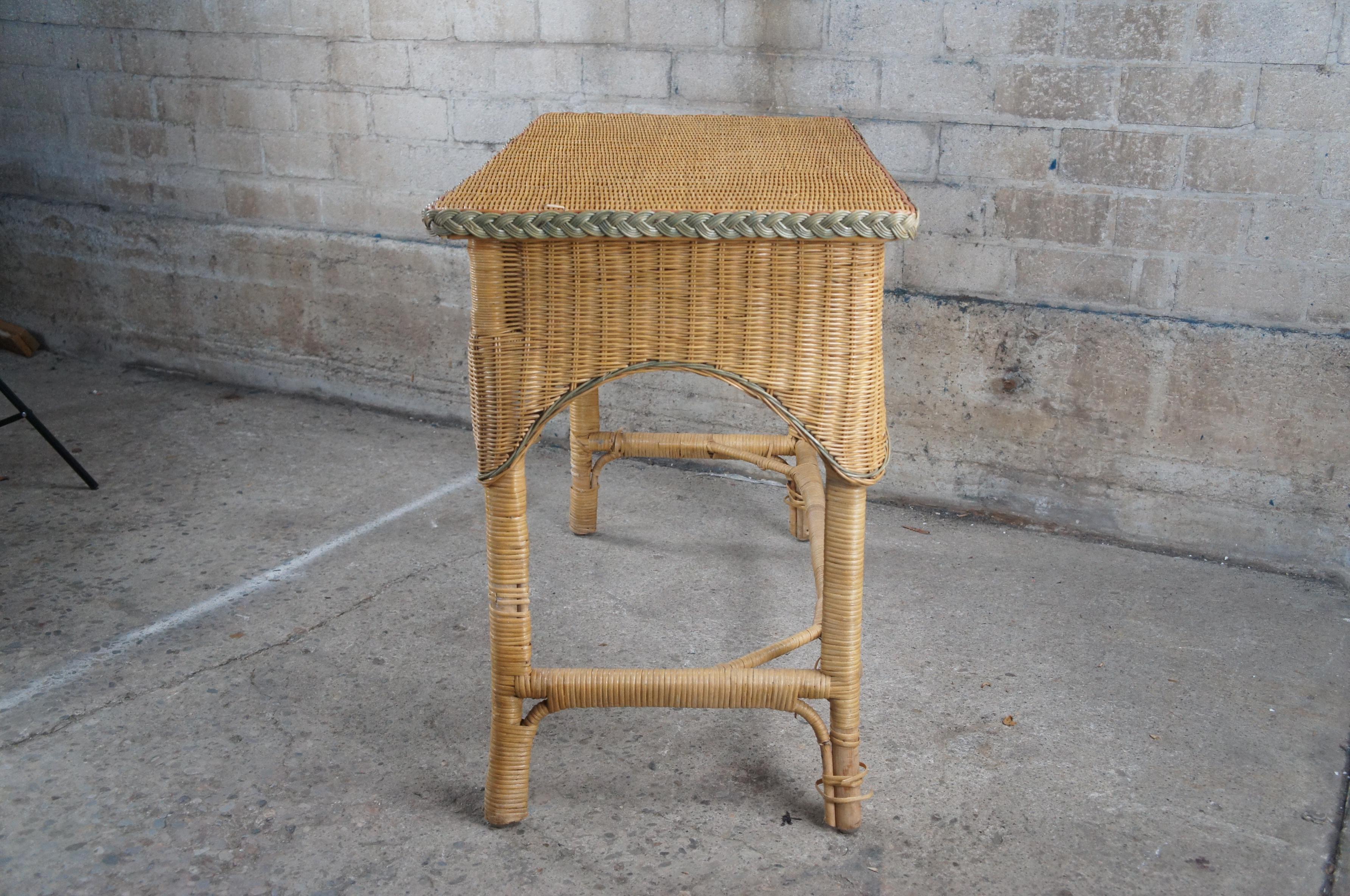 Boho Chic Wicker Rattan Bamboo Vanity Dressing Table Writing Desk & Chair  In Good Condition For Sale In Dayton, OH