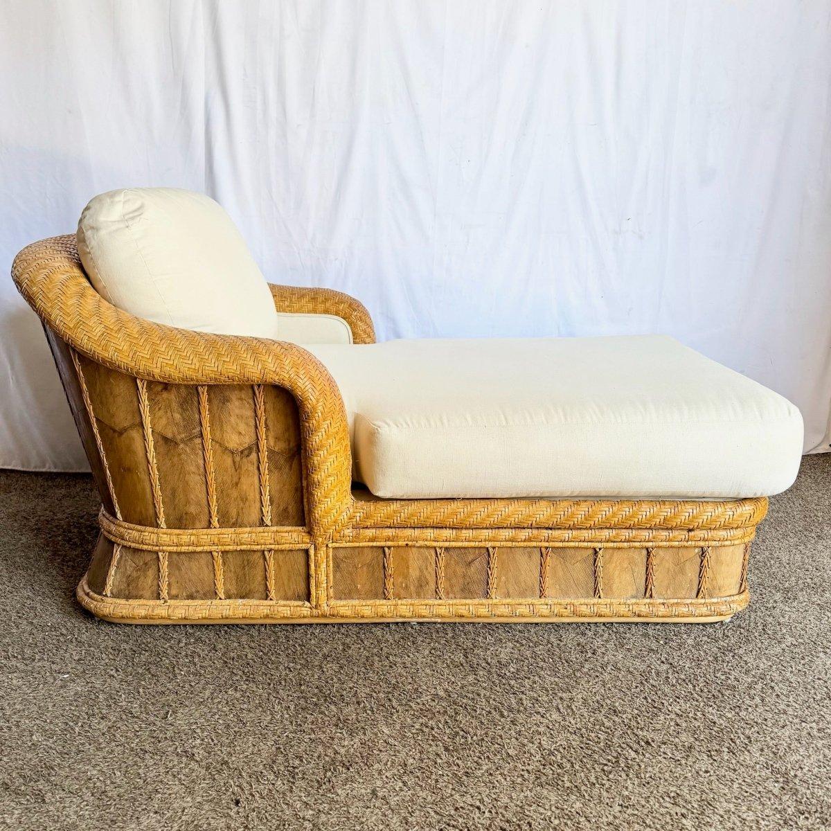 Chaise longue en osier et rotin Boho Chic en vente 4