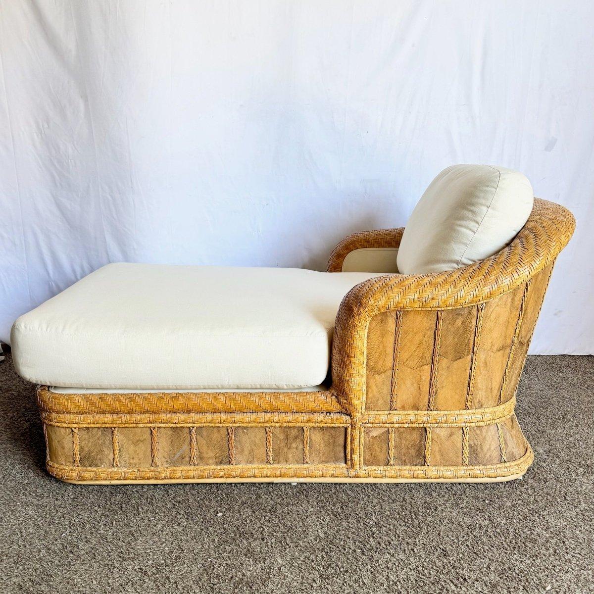 Inconnu Chaise longue en osier et rotin Boho Chic en vente
