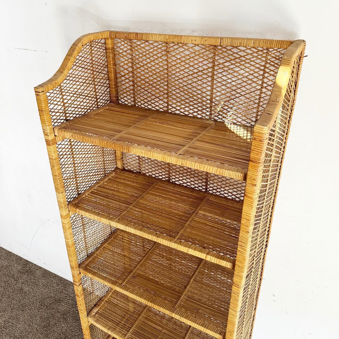 Boho Chic Wicker Rattan Etagere With 4 Removable Shelves For Sale 4