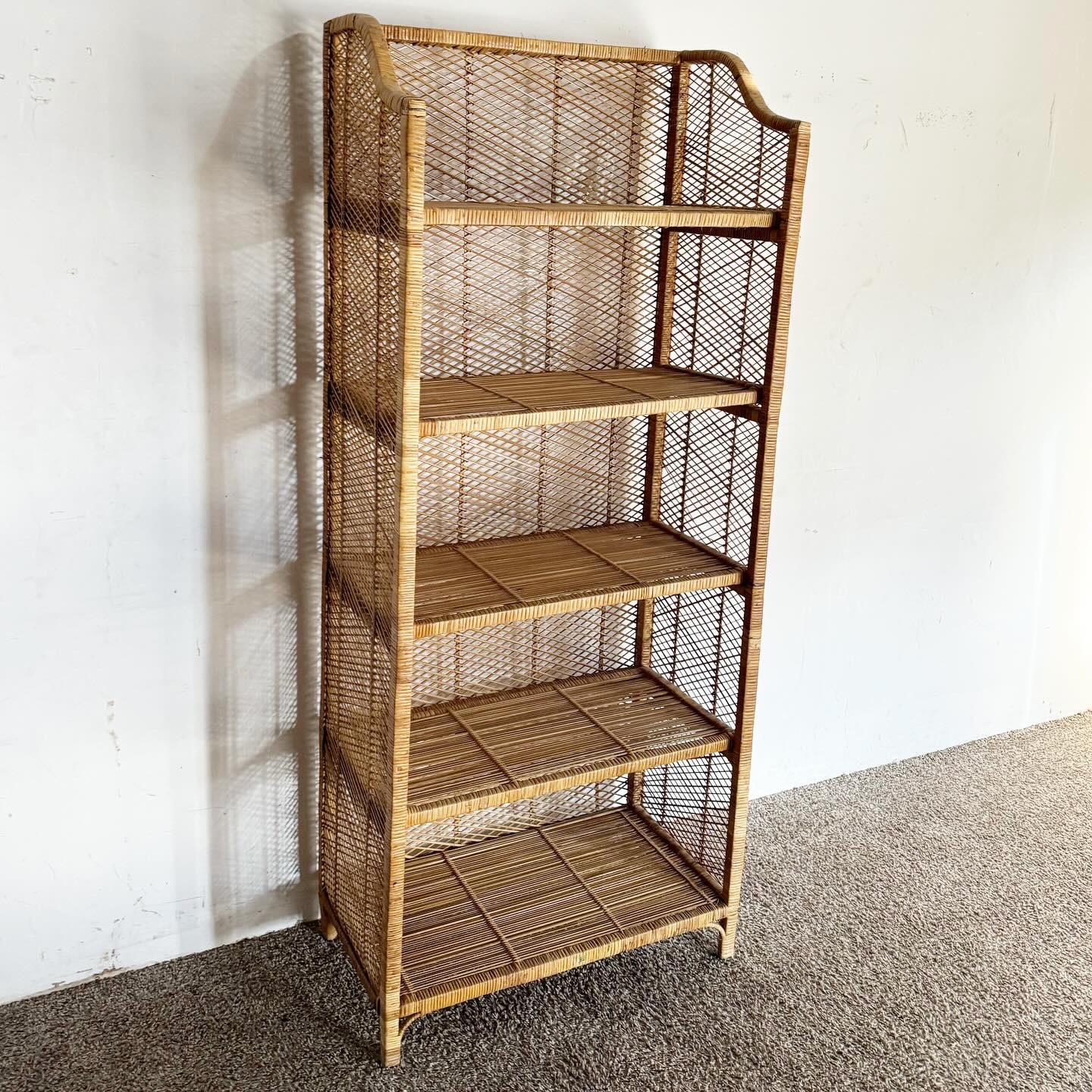 Bring a relaxed charm to your space with the Boho Chic Wicker Rattan Etagere With 4 Removable Shelves. Beautifully crafted from wicker and rattan, this etagere offers flexible storage and display with its four removable shelves. Its warm, organic