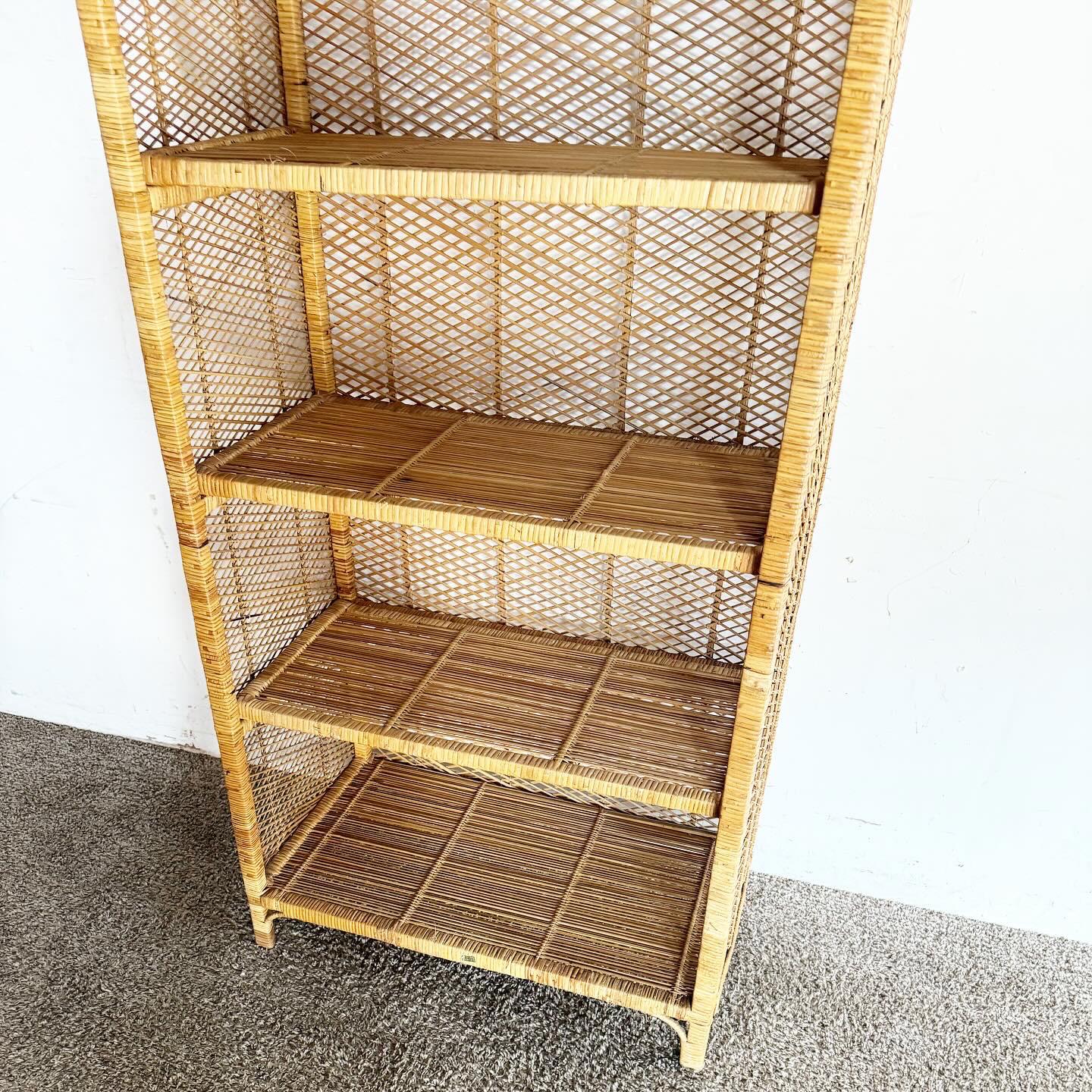 Boho Chic Wicker Rattan Etagere With 4 Removable Shelves For Sale 1