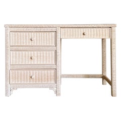 Boho Chic Wicker Rattan Glass Top Writing Desk by Henry Link