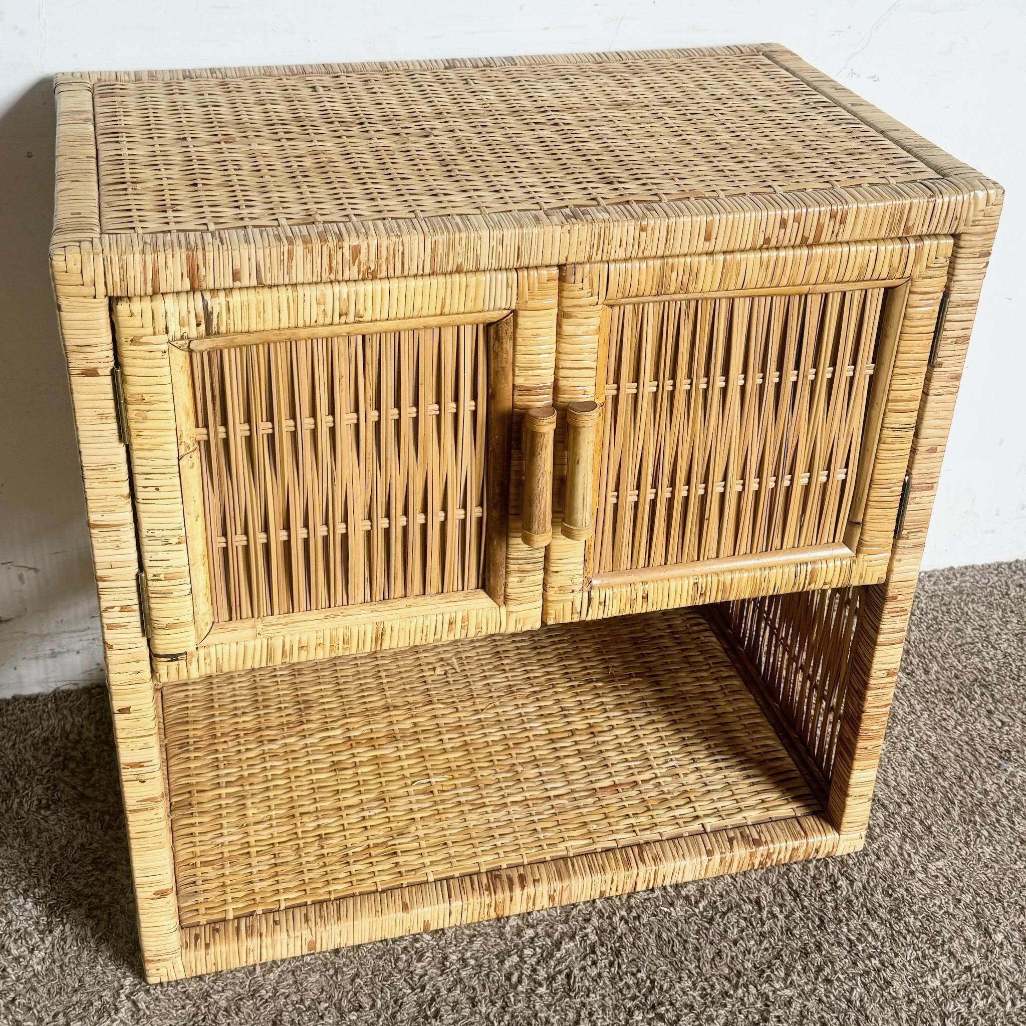 This Boho Chic wicker rattan sideboard cabinet offers a stylish storage solution with a natural, textured look. Featuring a spacious interior and intricate rattan design, it‚Äôs perfect for adding bohemian charm and functionality to any dining or