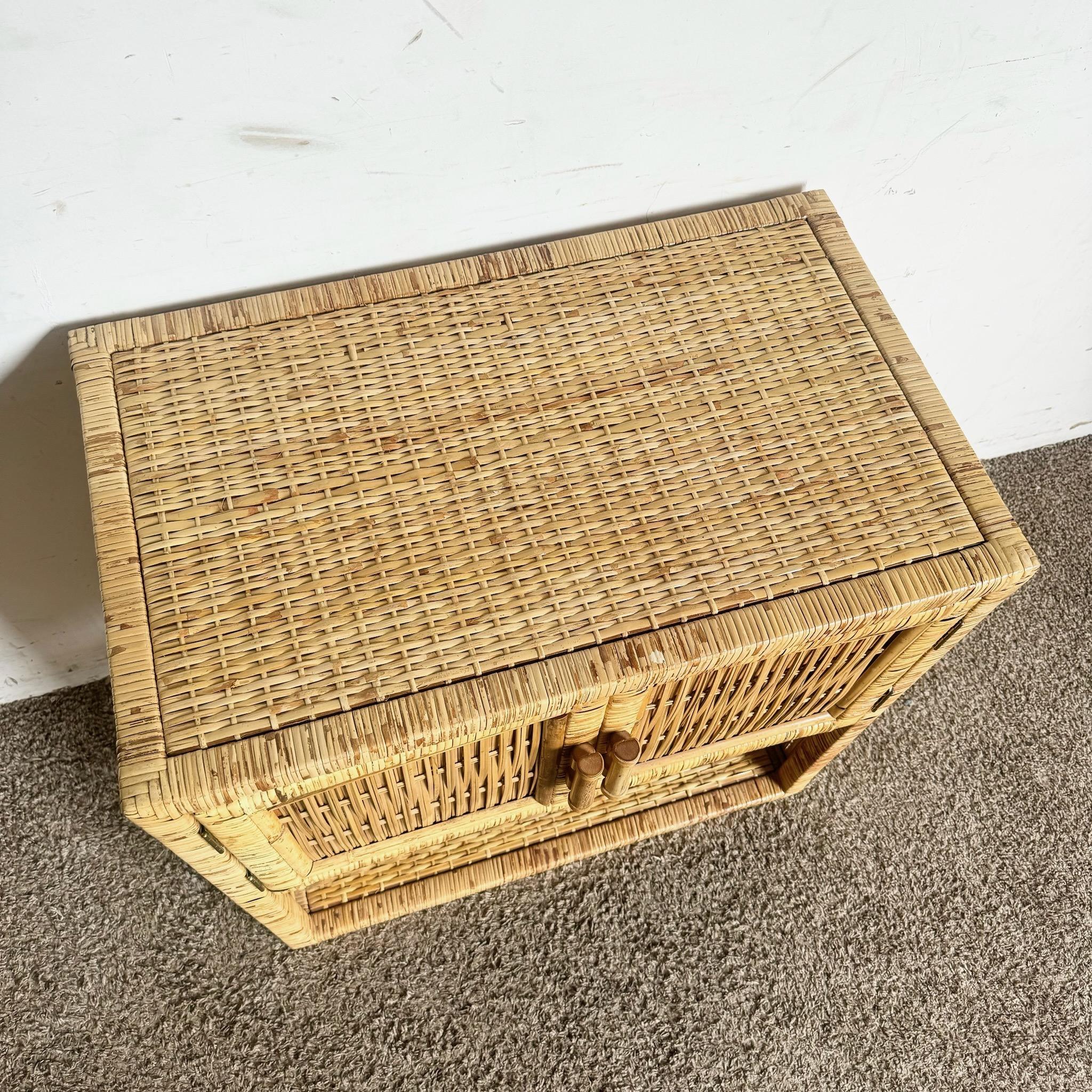 Indonesian Boho Chic Wicker Rattan Sideboard Cabinet For Sale