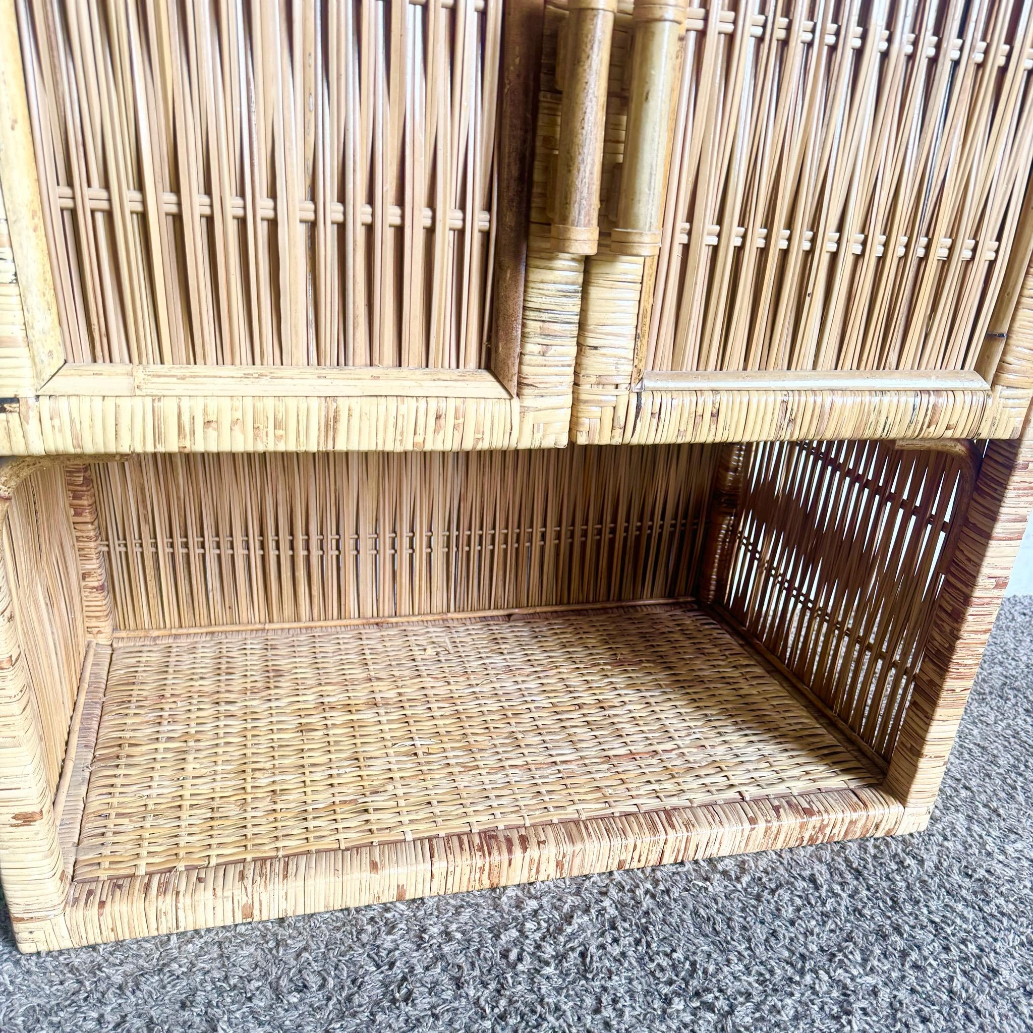 Boho Chic Wicker Rattan Sideboard Cabinet In Good Condition For Sale In Delray Beach, FL