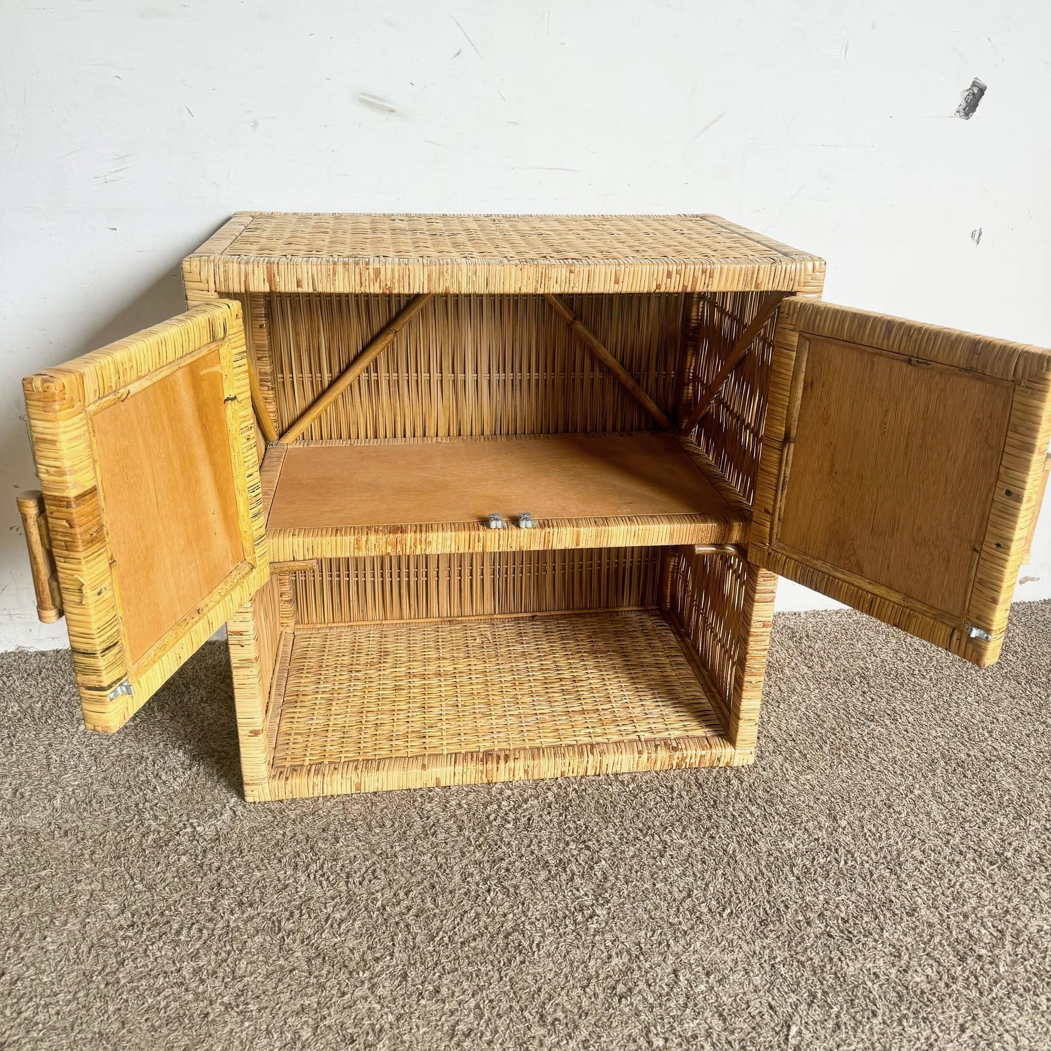 Late 20th Century Boho Chic Wicker Rattan Sideboard Cabinet For Sale