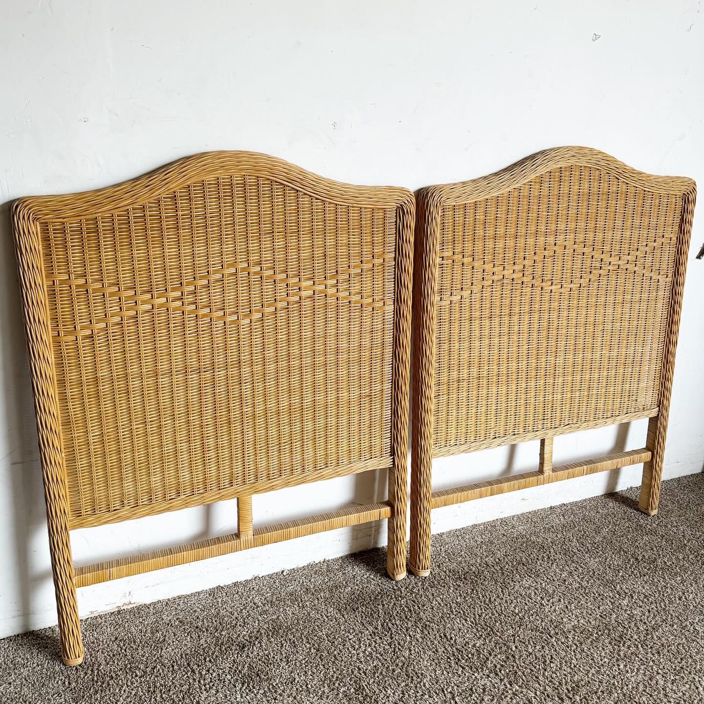 Chinese Boho Chic Wicker Rattan Twin Headboards - a Pair For Sale