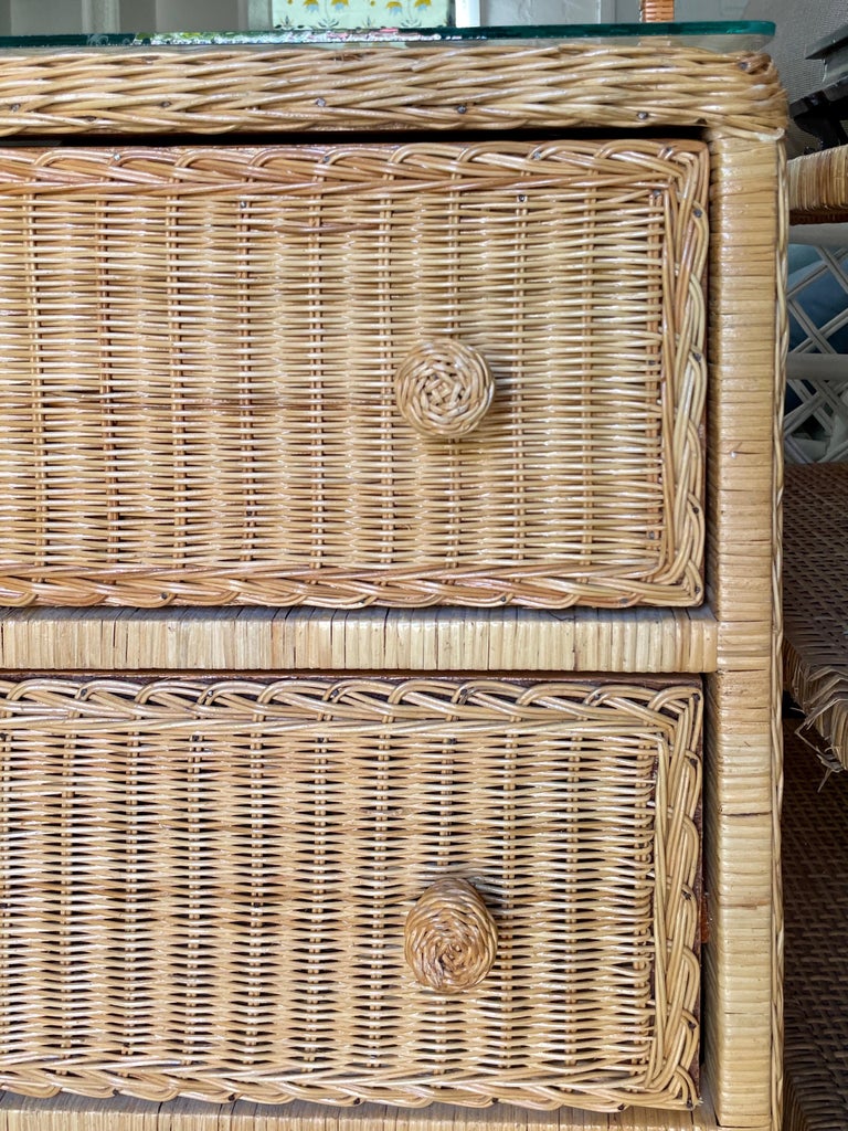 Boho Chic Wicker Six Drawer Dresser For Sale at 1stDibs