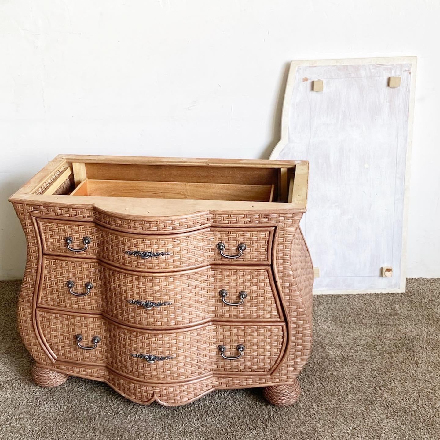 Boho Chic Wicker Tessellated Stone Top Chest of Drawers For Sale 5