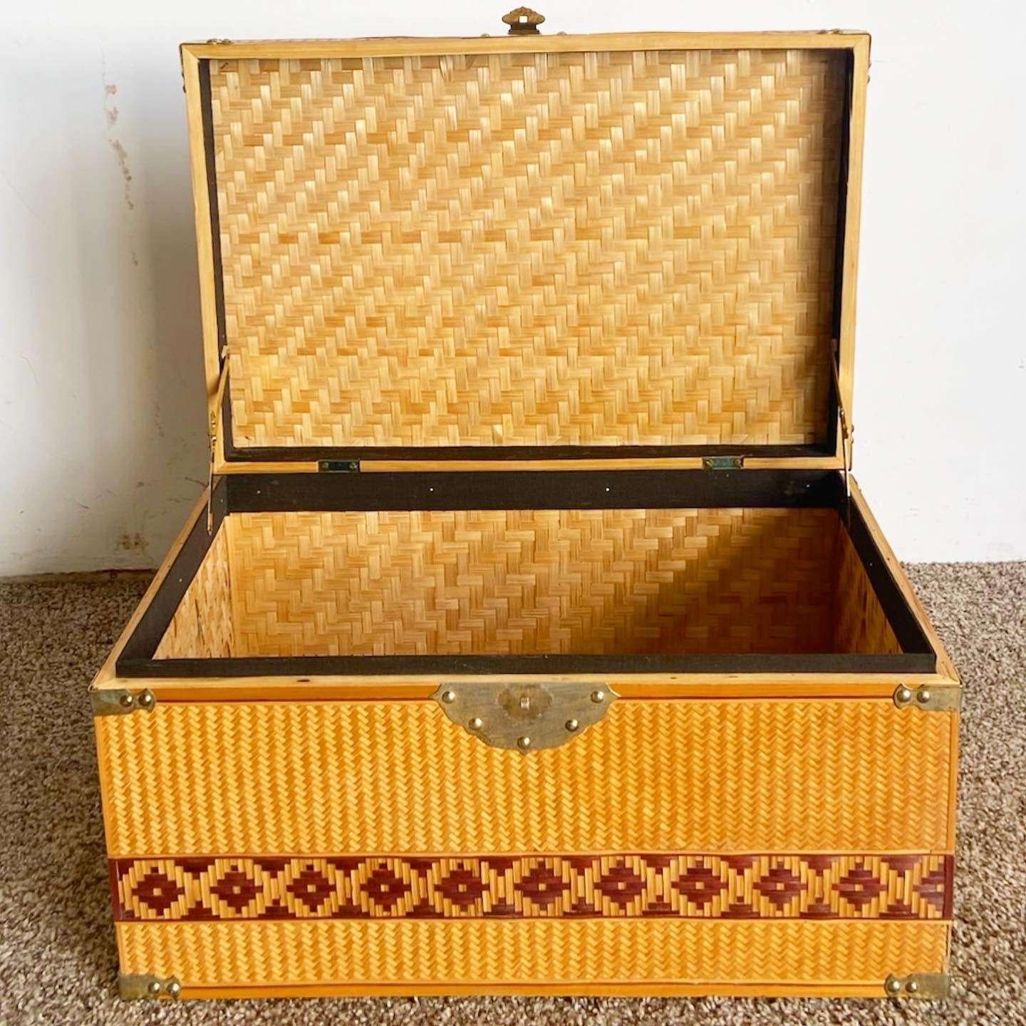 Late 20th Century Boho Chic Wicker Trunk/Storage Chest For Sale
