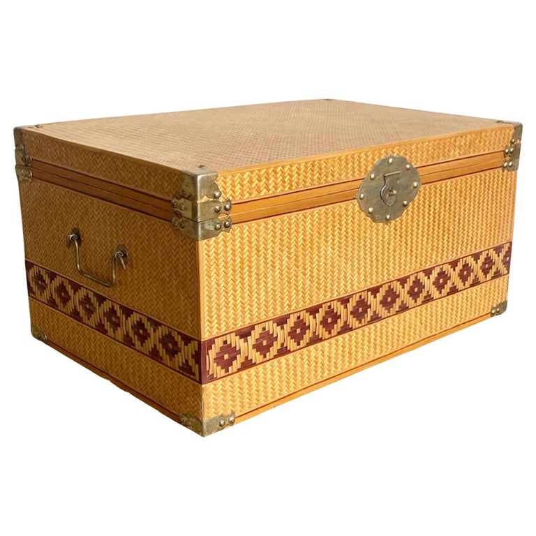 Coffre De Rangement En Rotin Naturel 'Long Island' - Style Maritime Shabby Chic - 120x45x45 Cm - Fait Main - Neuf