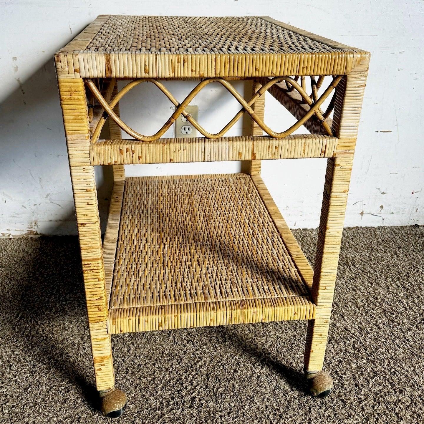 Indonesian Boho Chic Wicker Two Tier Cart For Sale