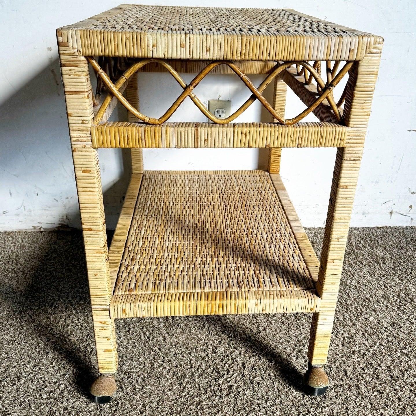 Late 20th Century Boho Chic Wicker Two Tier Cart For Sale