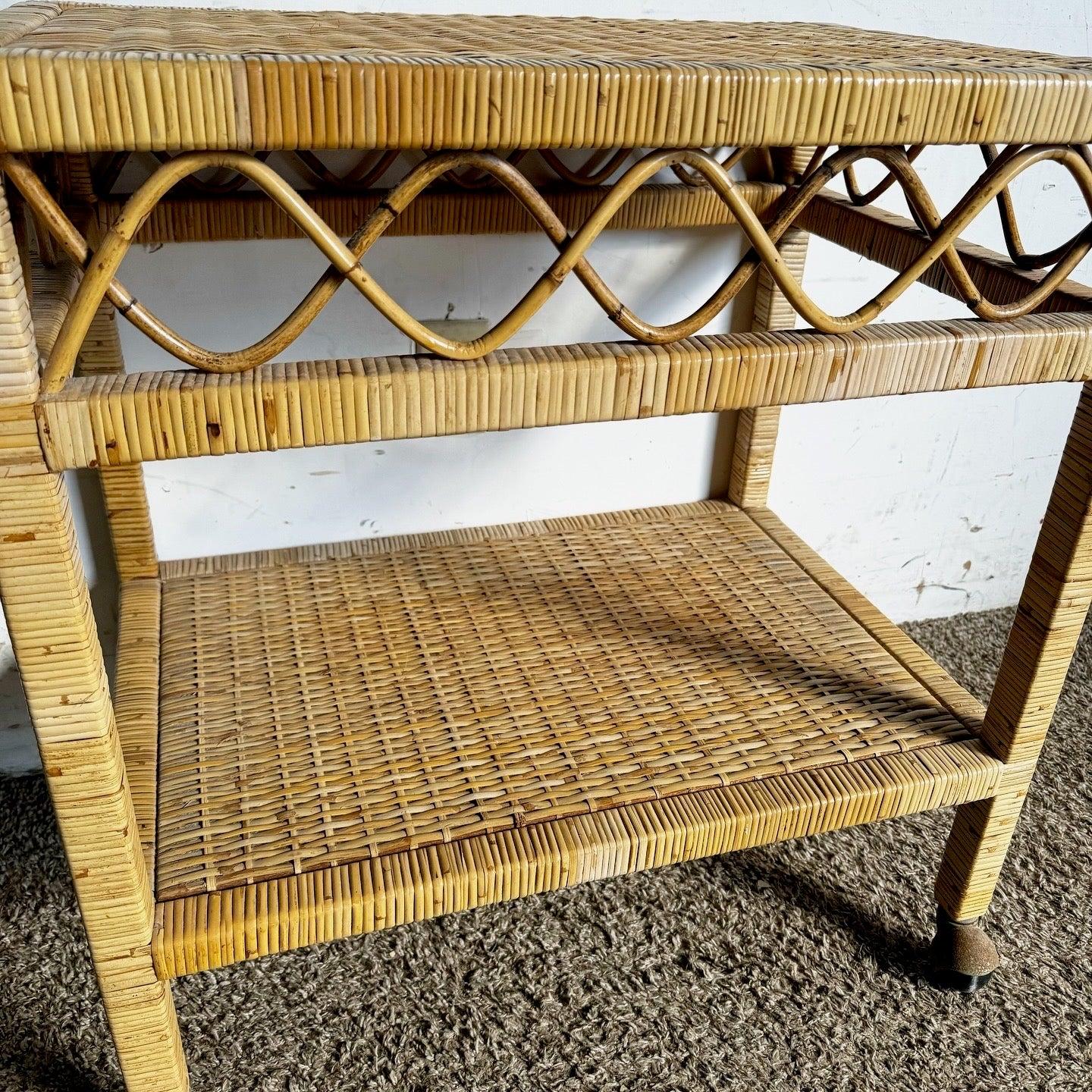 Boho Chic Wicker Two Tier Cart For Sale 1