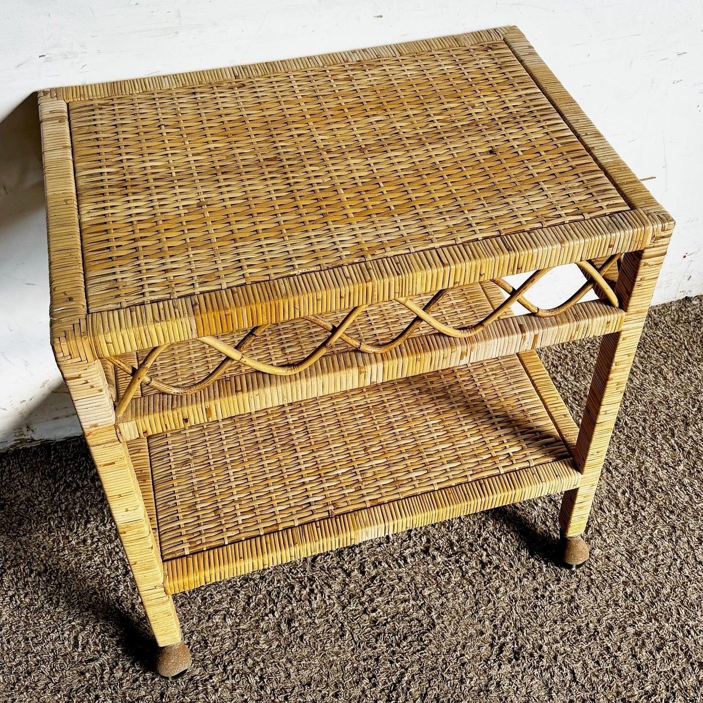 Boho Chic Wicker Two Tier Cart For Sale 3