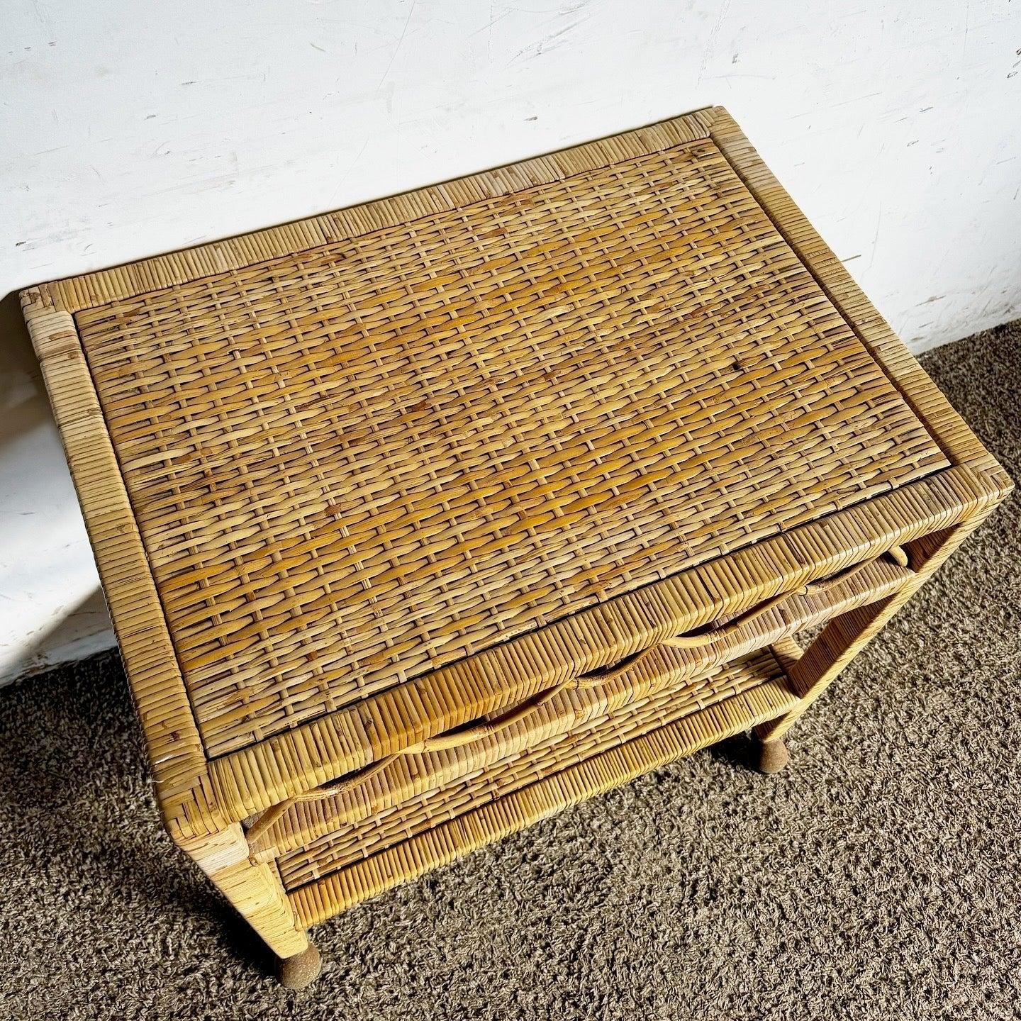 Boho Chic Wicker Two Tier Cart For Sale 4