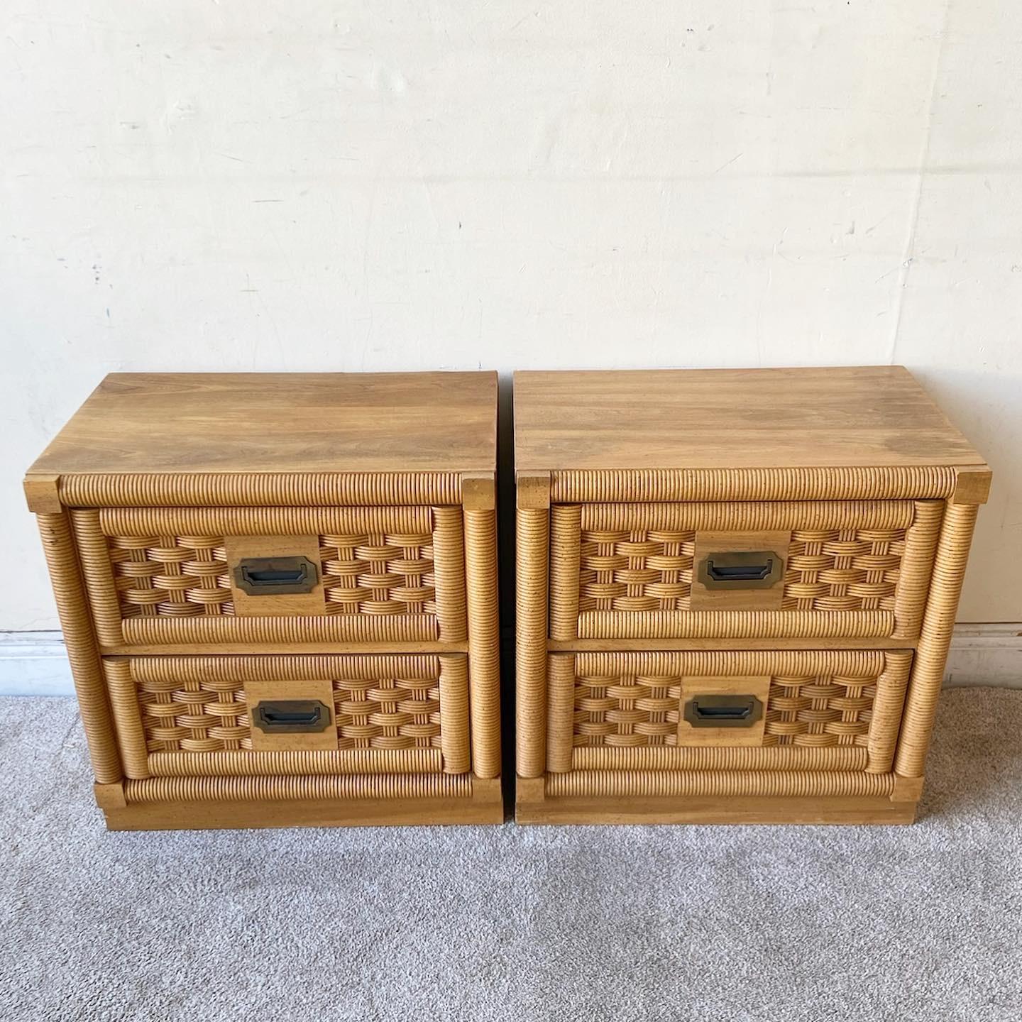 Boho Chic Wicker Weve Nightstands by Dixie For Sale at 1stDibs