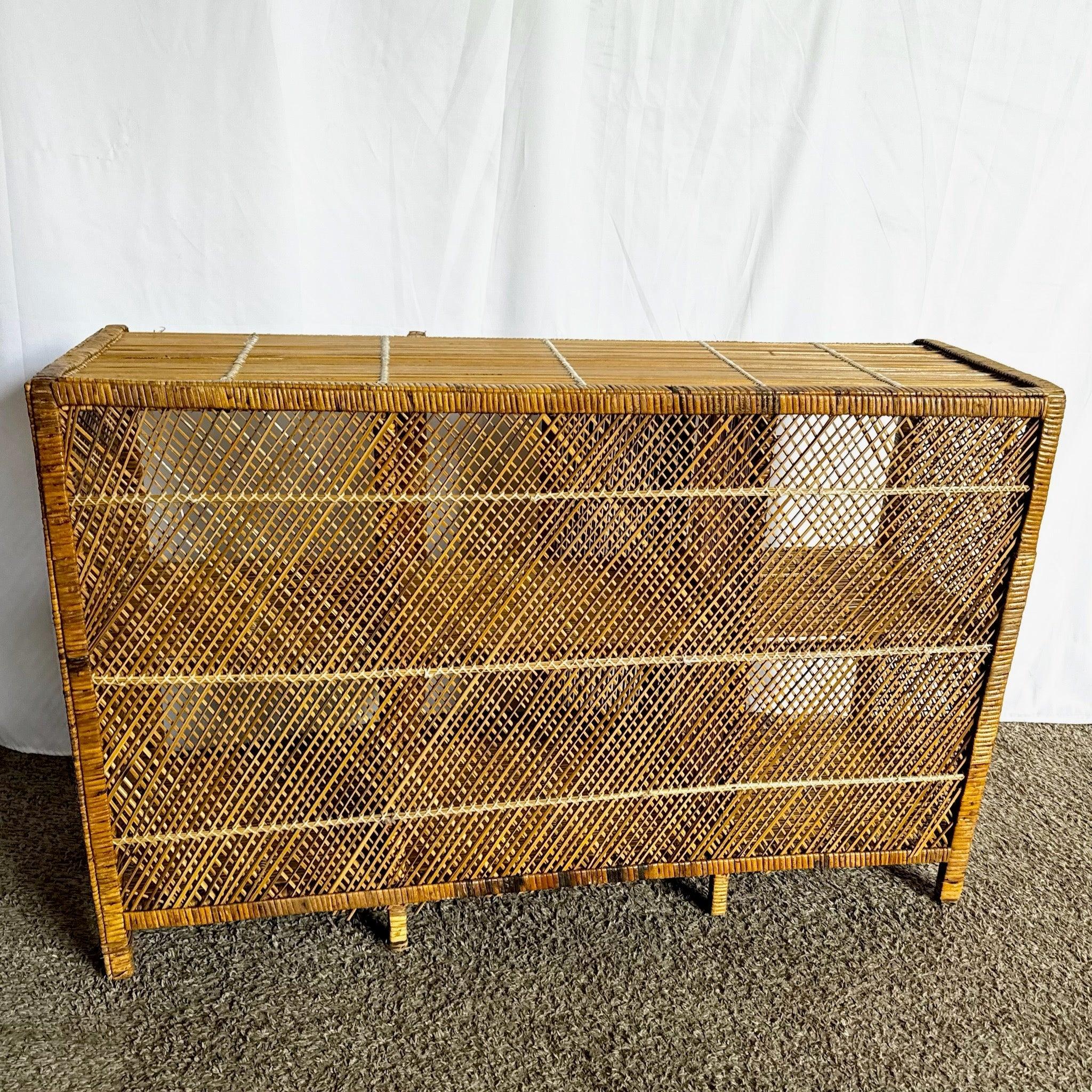 Unknown Boho Chic Wicker Wrapped Credenza For Sale