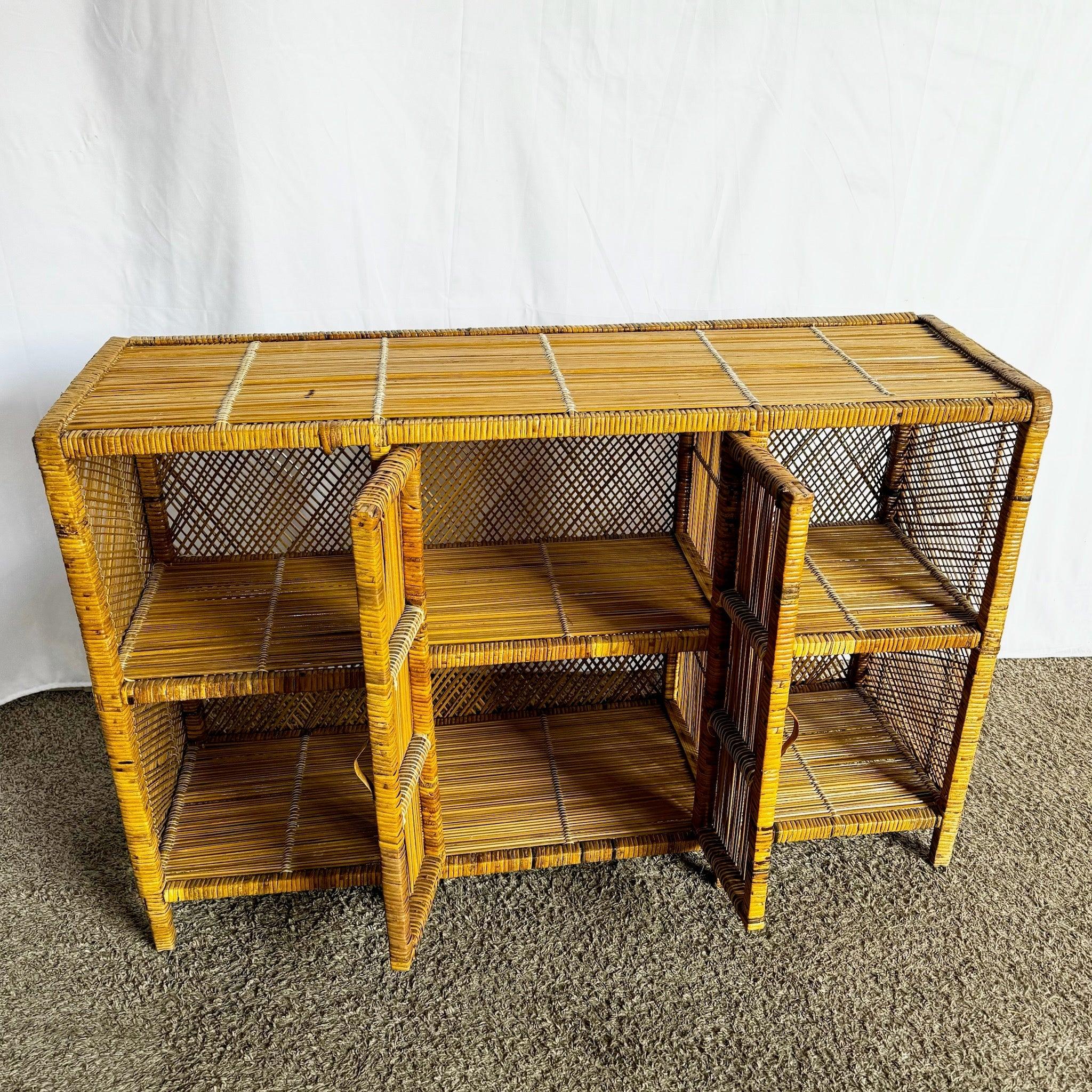 20th Century Boho Chic Wicker Wrapped Credenza For Sale