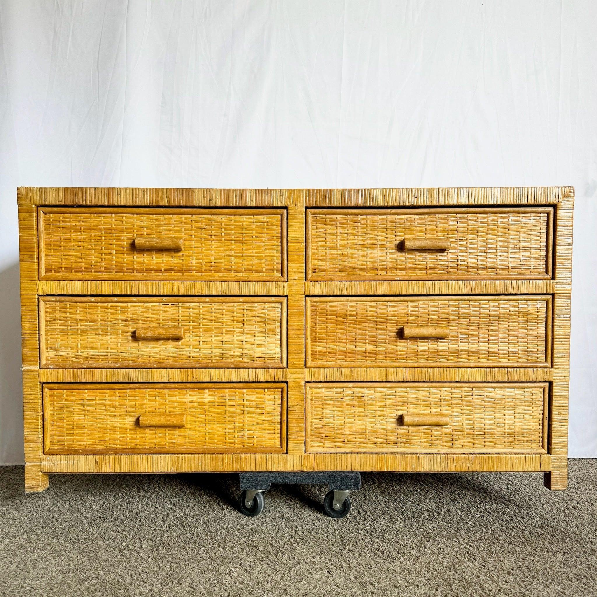 Boho Chic Wicker Wrapped Dresser - 6 Drawer For Sale 5