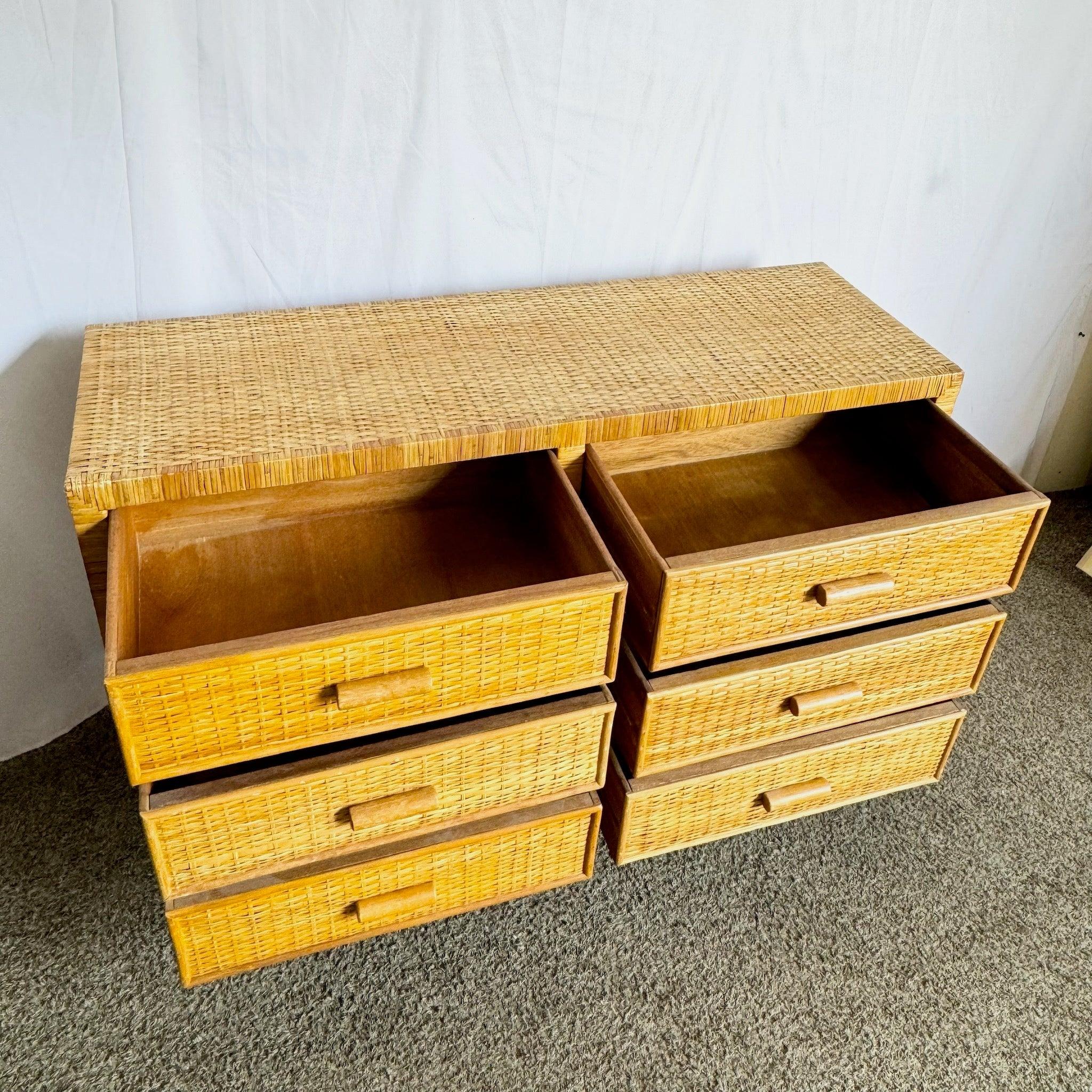 Boho Chic Wicker Wrapped Dresser - 6 Drawer For Sale 2