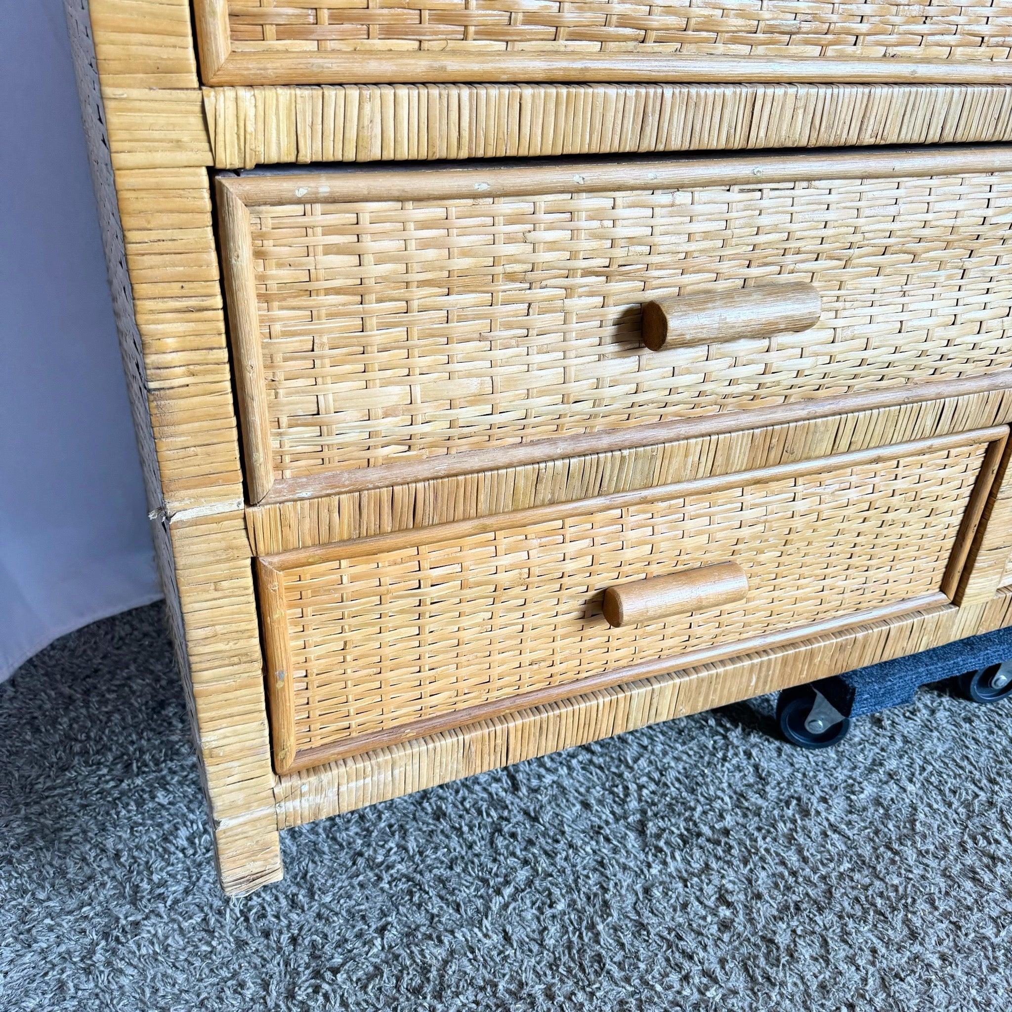 Boho Chic Wicker Wrapped Dresser - 6 Drawer For Sale 4