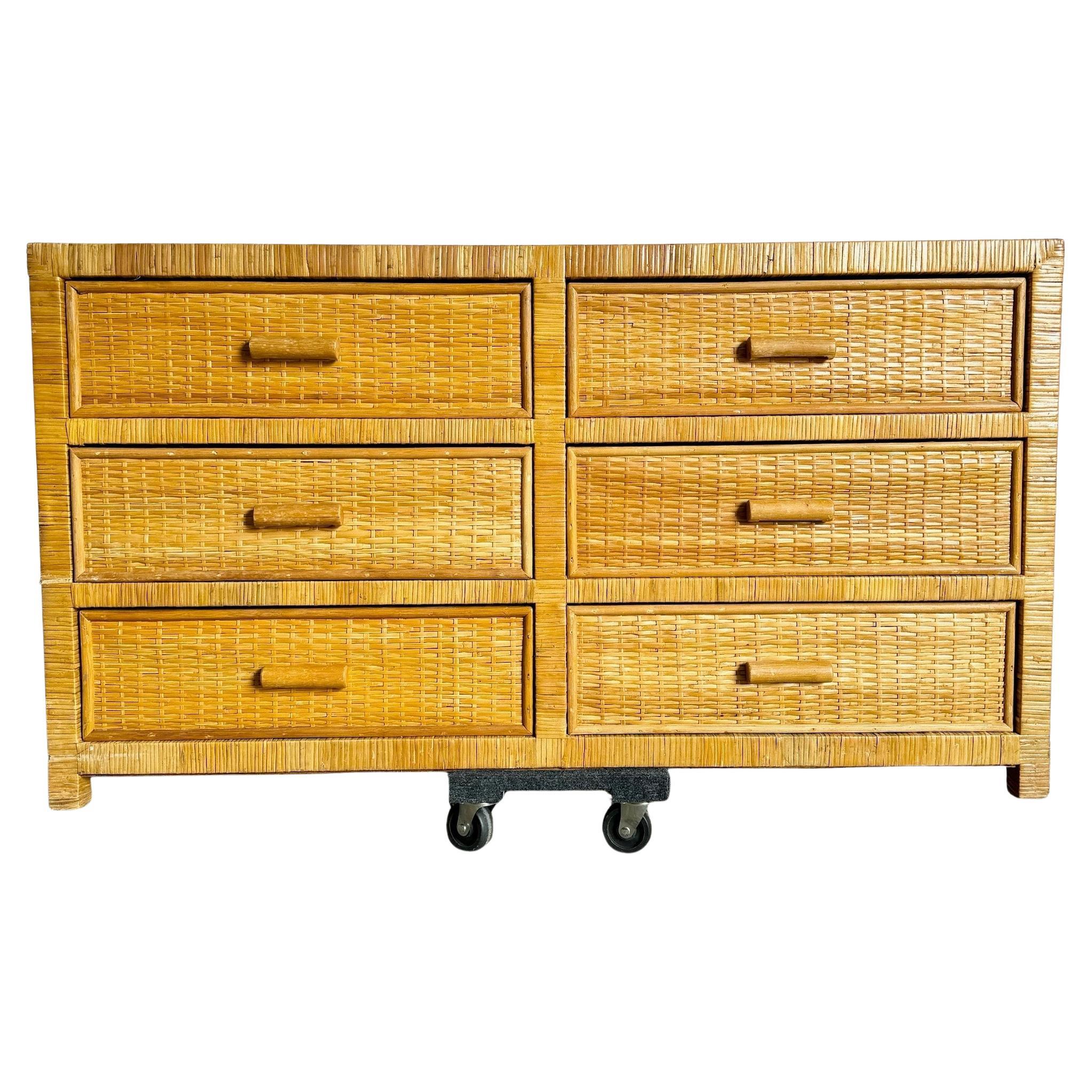 Boho Chic Wicker Wrapped Dresser - 6 Drawer