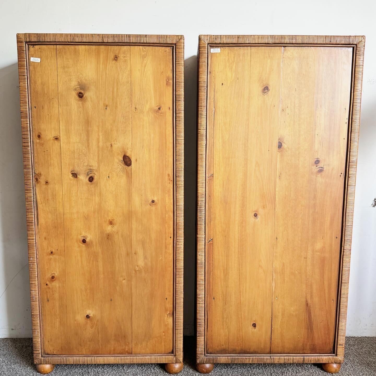 Boho Chic Wicker Wrapped Etageres - a Pair 1