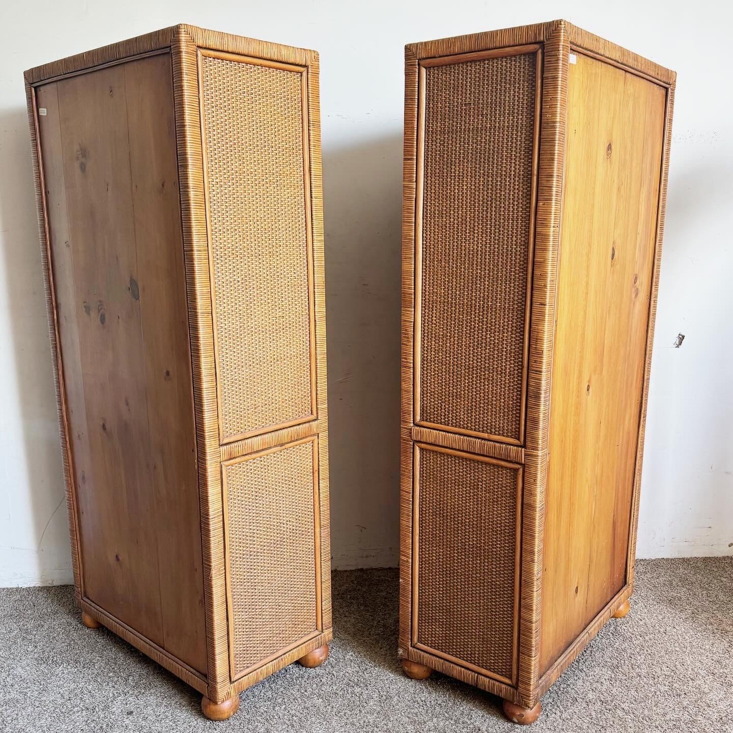 Boho Chic Wicker Wrapped Etageres - a Pair 2