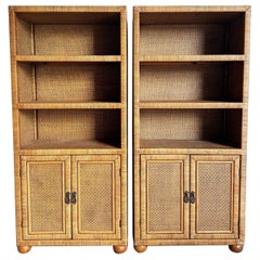 Vintage Boho Chic Wicker Wrapped Etageres - a Pair