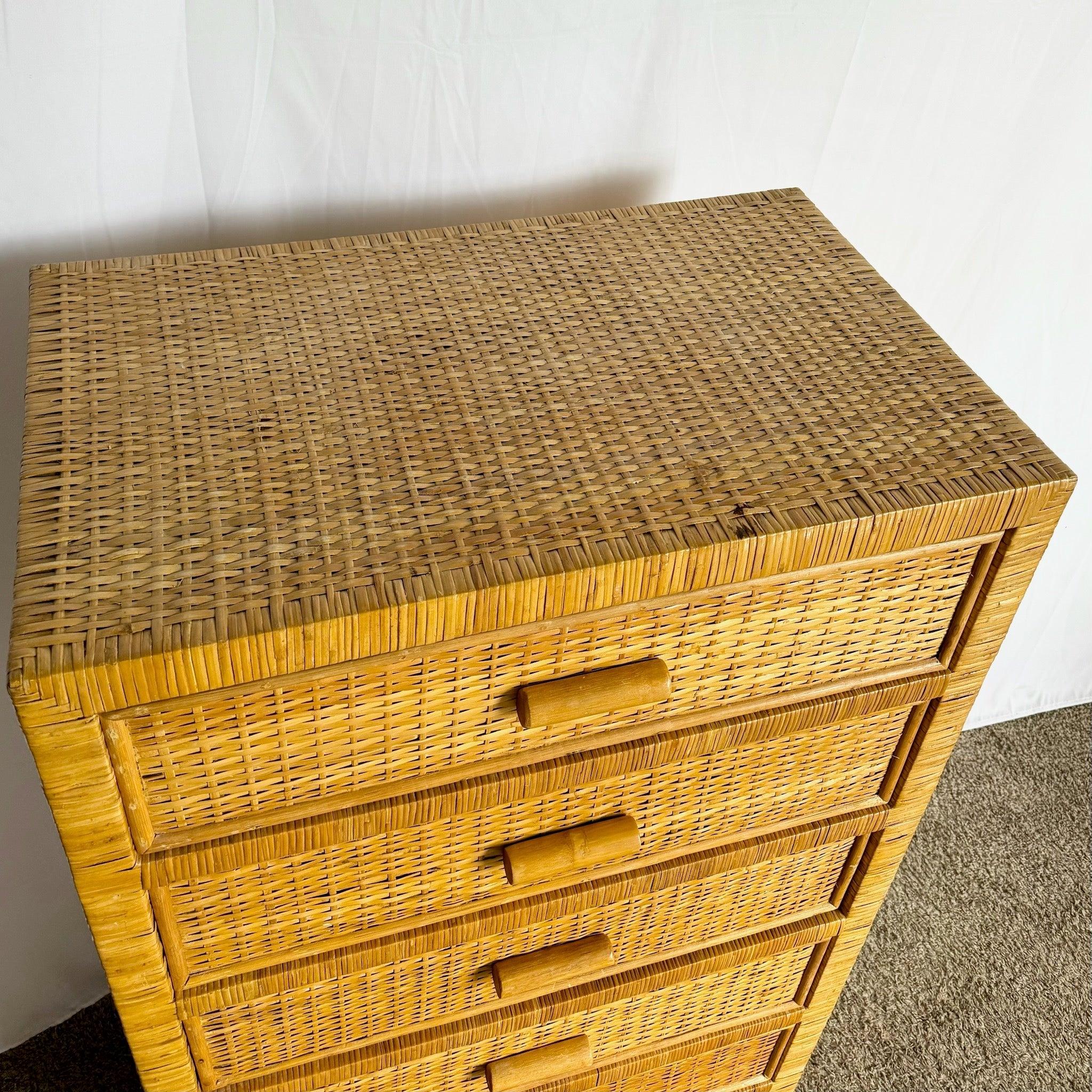 Boho Chic Wicker Wrapped Highboy Dresser - 6 Drawers in vendita 4