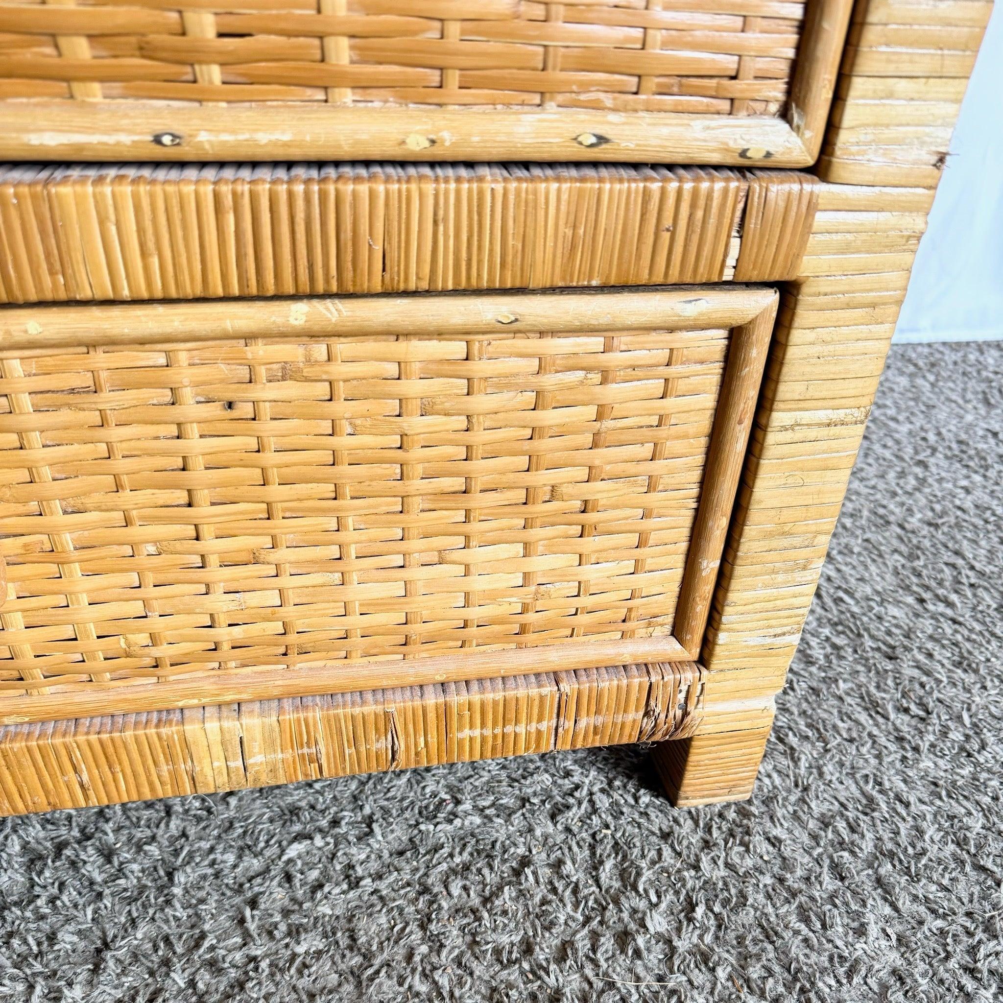 Boho Chic Wicker Wrapped Highboy Dresser - 6 Drawers in vendita 3