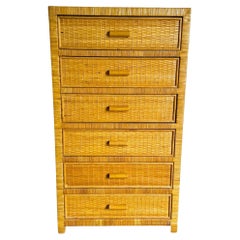 Boho Chic Wicker Wrapped Highboy Dresser - 6 Drawers