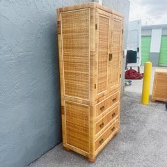 Boho Chic Wicker Wrapped Rattan Armoire
