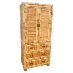 Boho Chic Wicker Wrapped Rattan Armoire