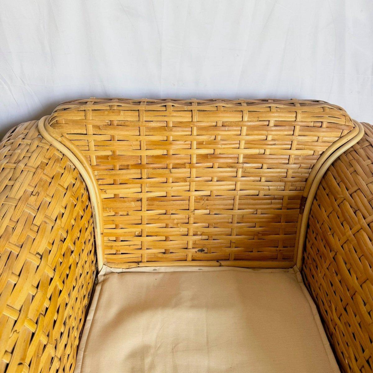 Pareja de tumbonas de ratán de bambú tejido boho chic de Ralph Lauren Estadounidense en venta