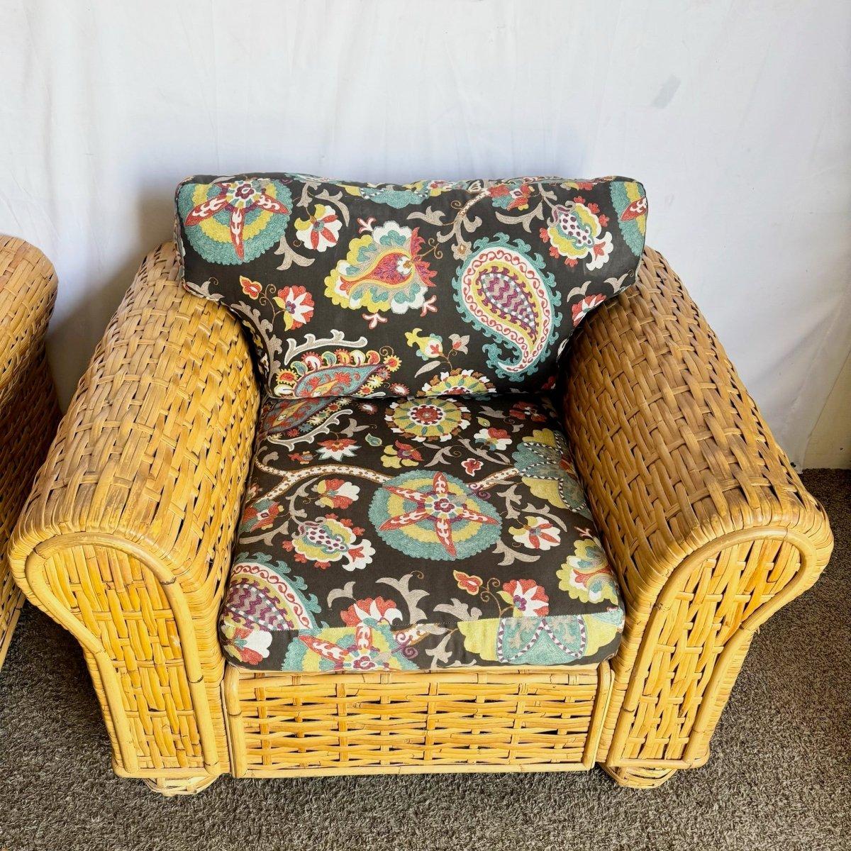 Pareja de tumbonas de ratán de bambú tejido boho chic de Ralph Lauren finales del siglo XX en venta