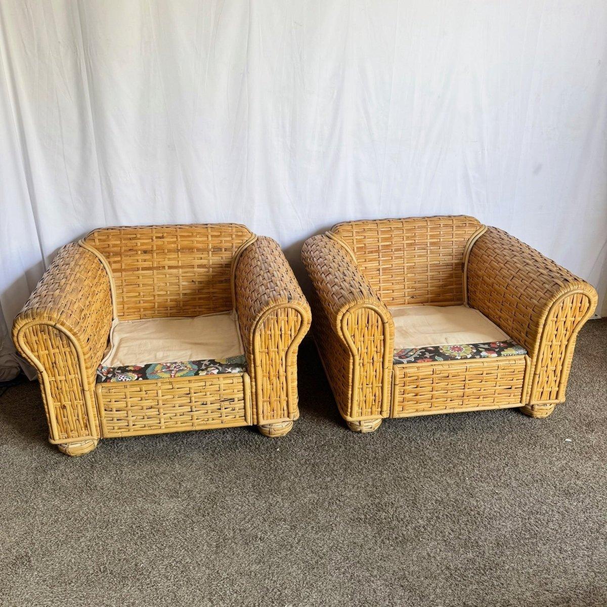 Pareja de tumbonas de ratán de bambú tejido boho chic de Ralph Lauren Bambú en venta