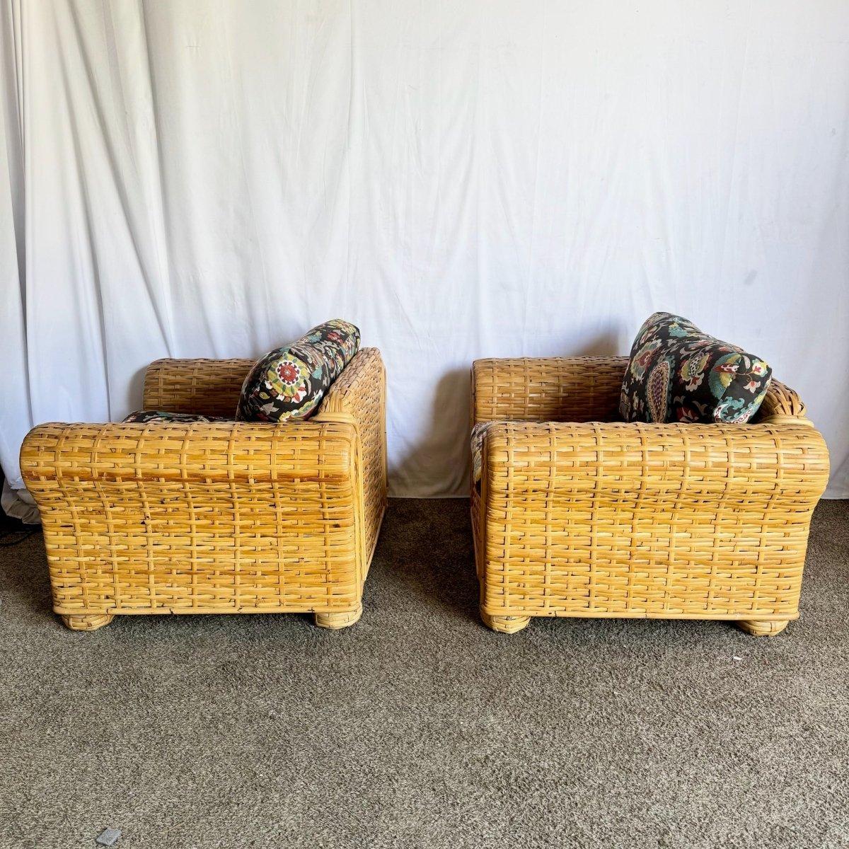Pareja de tumbonas de ratán de bambú tejido boho chic de Ralph Lauren en venta 2