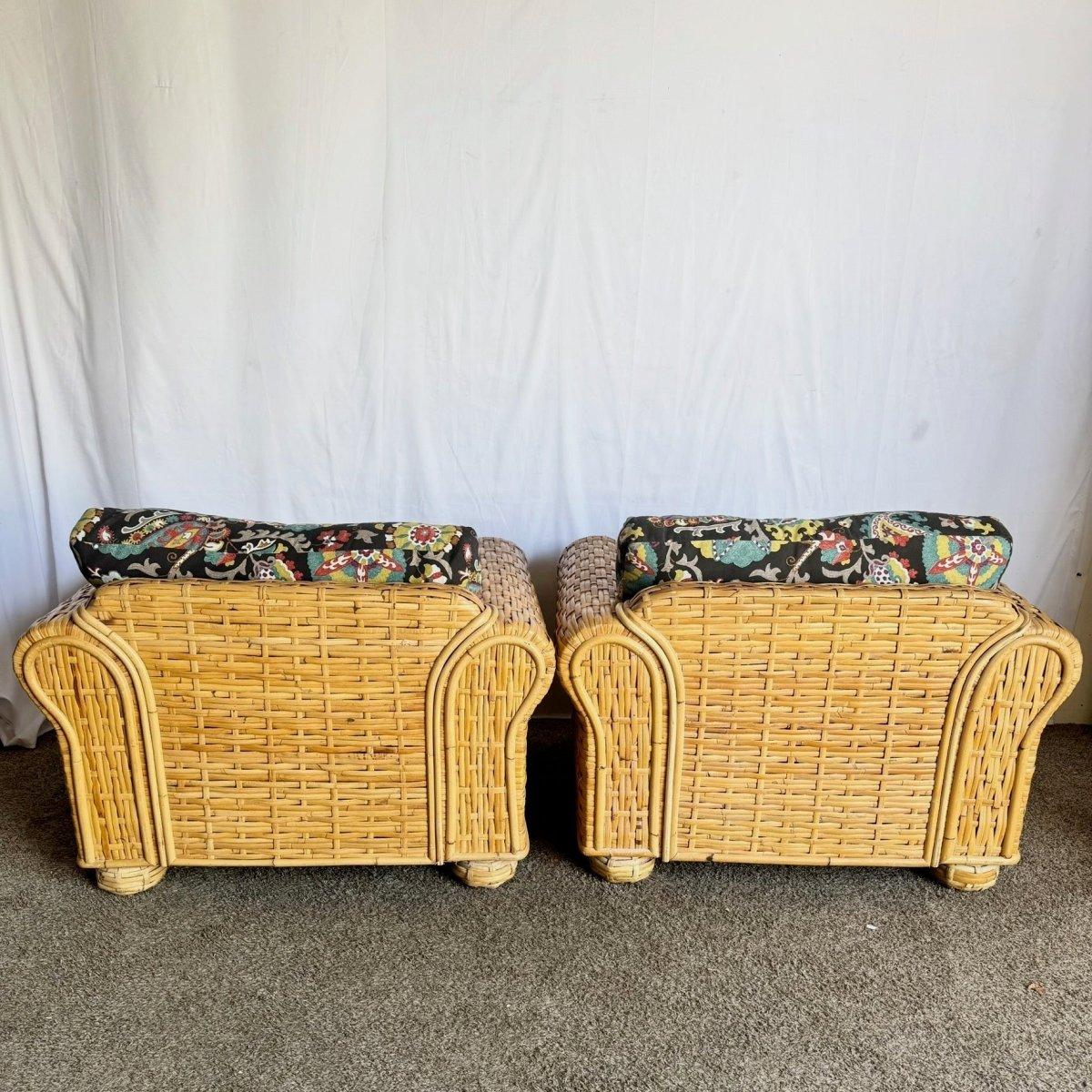 Pareja de tumbonas de ratán de bambú tejido boho chic de Ralph Lauren en venta 3