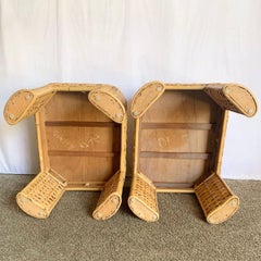Boho Chic Woven Bamboo Rattan Side Tables - A Pair