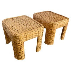 Boho Chic Geflochtener Bambus Rattan Beistelltische - Ein Paar
