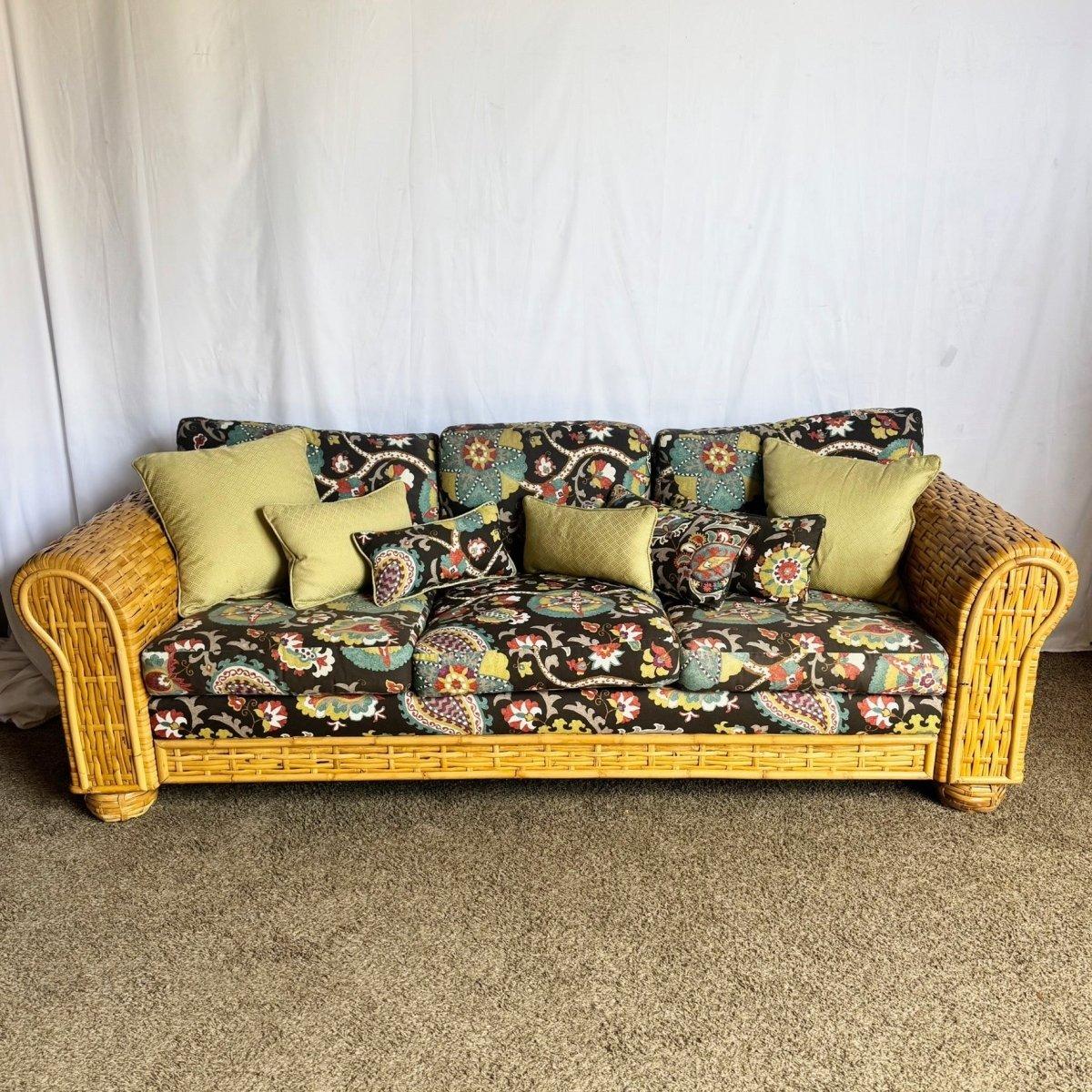 Boho Chic Geflochtenes Rattan-Bambus-Sofa von Ralph Lauren (amerikanisch) im Angebot