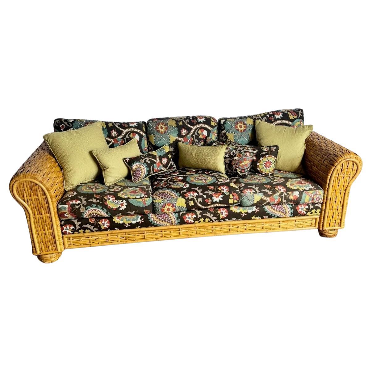 Boho Chic Woven Rattan Bamboo Sofa by Ralph Lauren