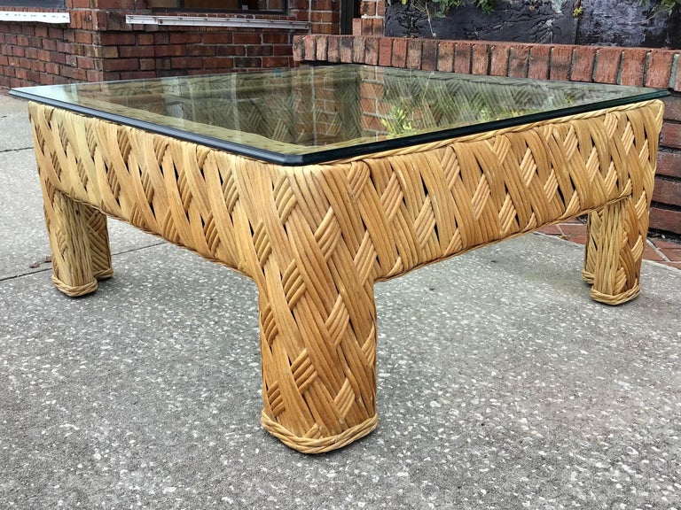 Boho Chic Woven Rattan Coffee Table For Sale at 1stDibs