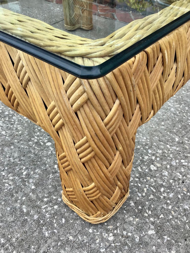Boho Chic Woven Rattan Coffee Table For Sale at 1stDibs