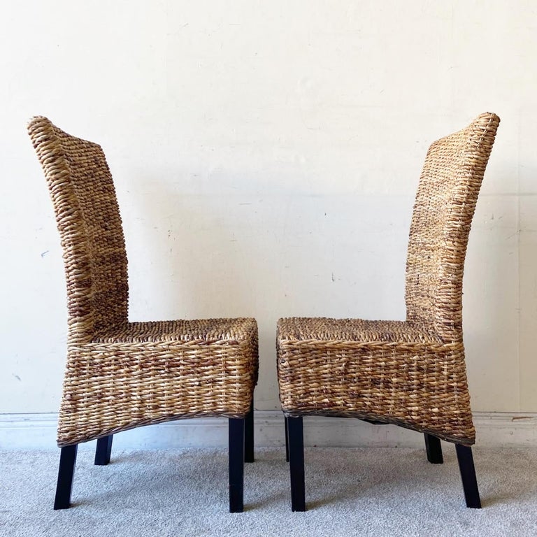Boho Chic Woven Sea Grass Dining Chairs For Sale at 1stDibs