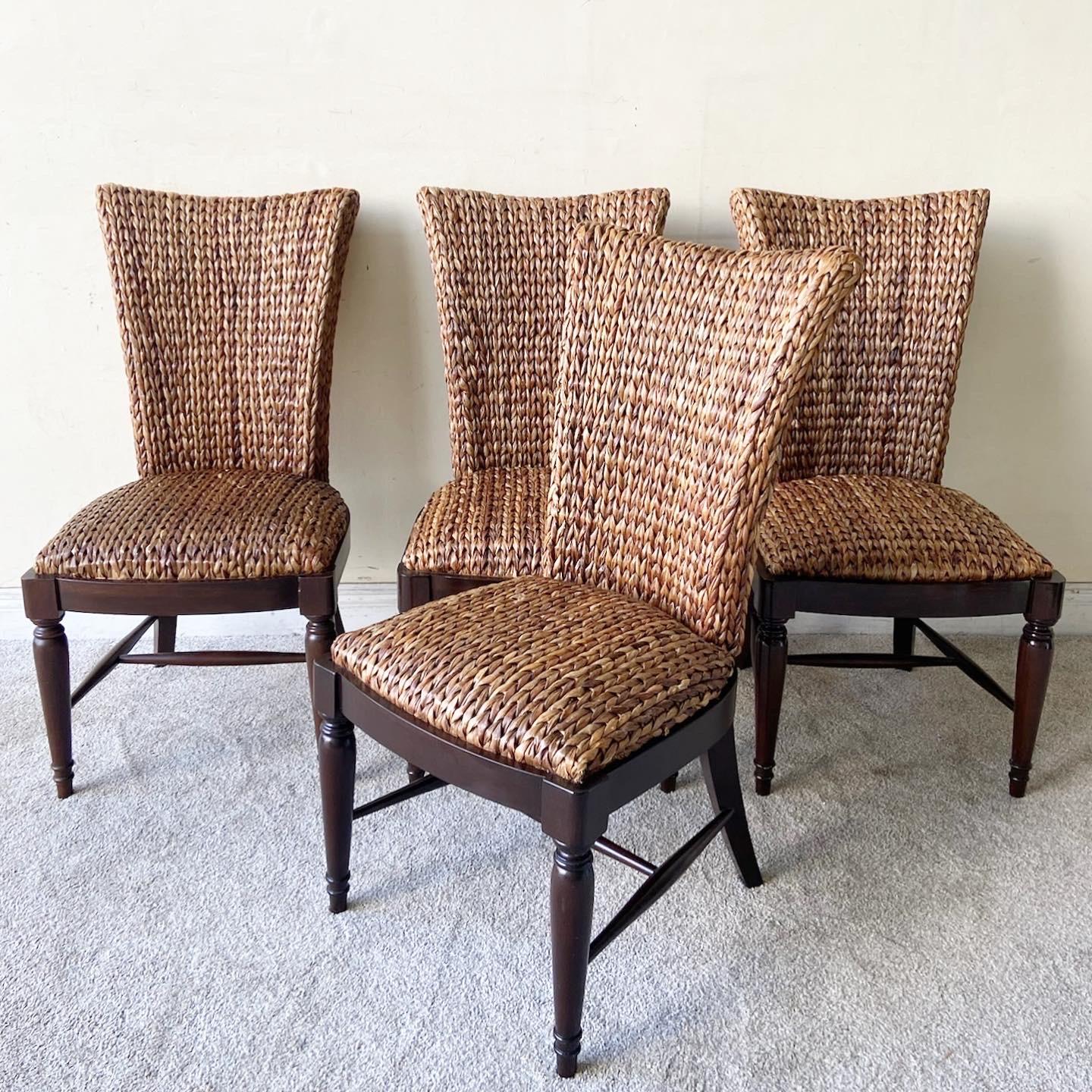 Boho Chic Woven Sea Grass Dining Chairs, Set of 4 2